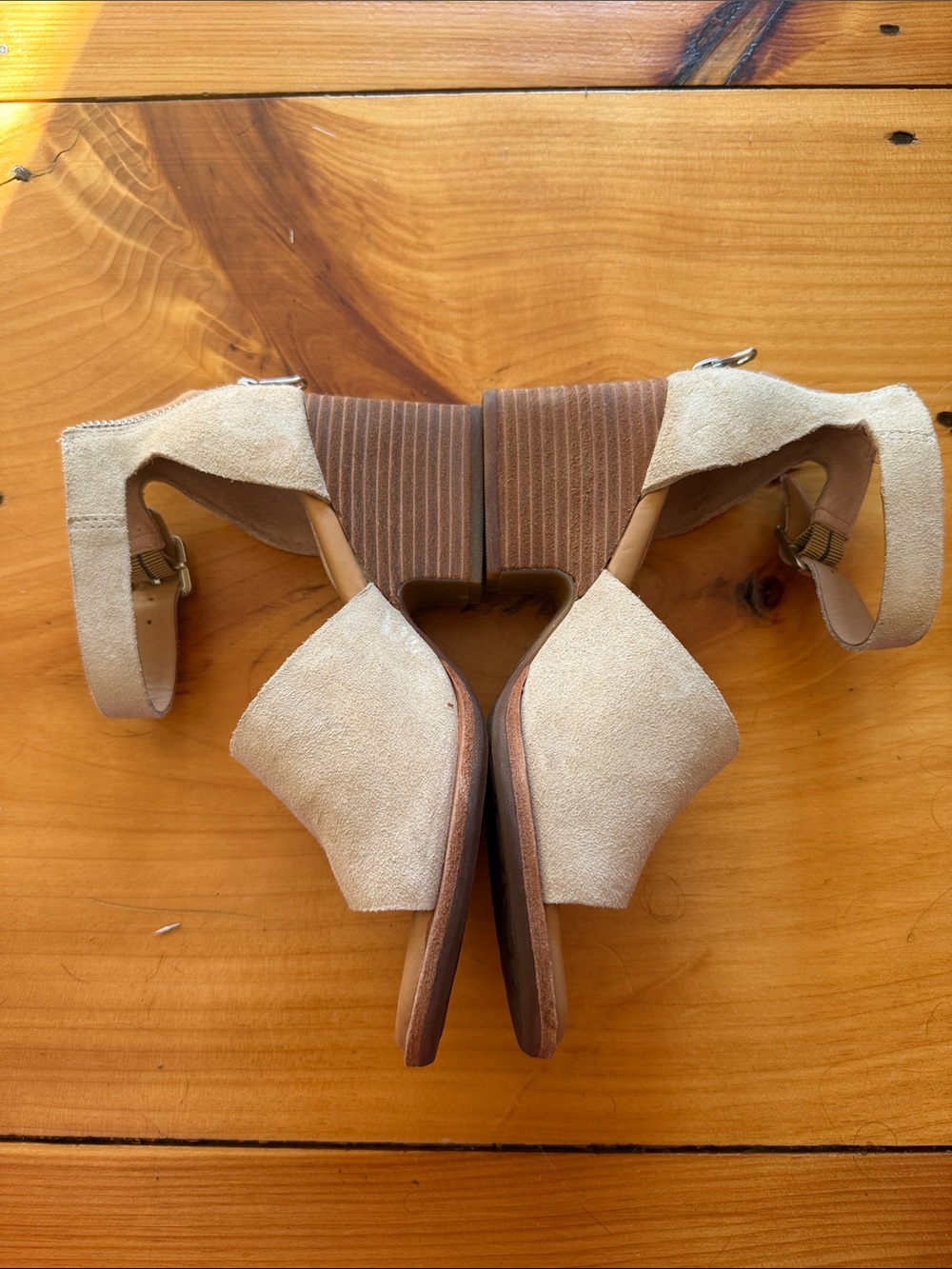 Kork Ease Neutral Suede Block Heel Sandals with Ankle Strap - Picture 3 of 5